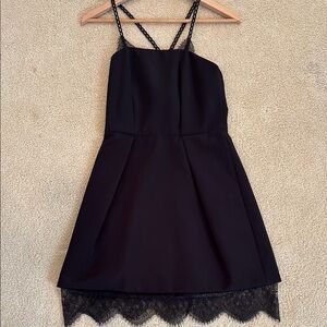 Topshop Black Lace Trim Midi Dress